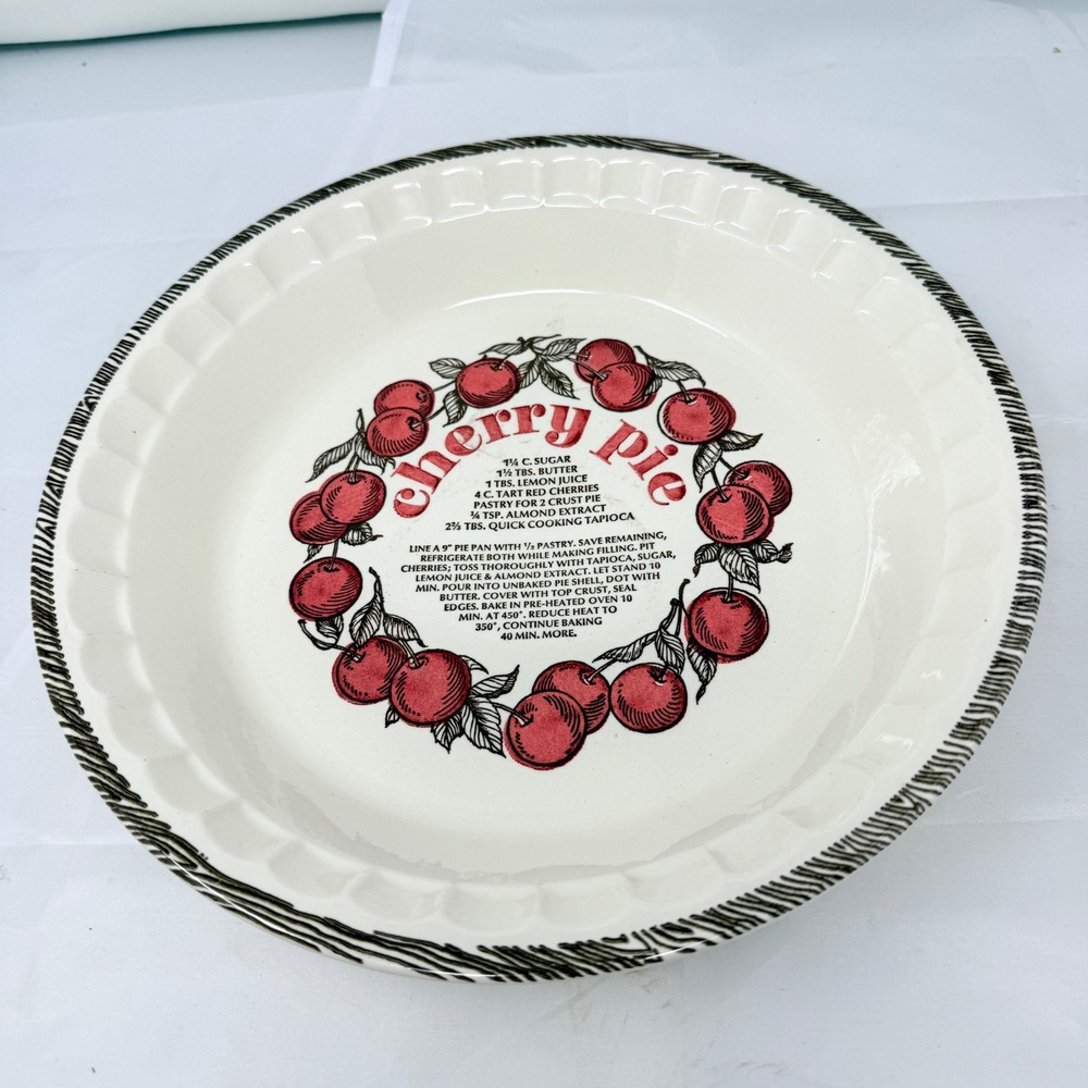 VTG 1983 Royal China Country Harvest Pie Plate w/Cherry Pie Recipe-Cottagecore